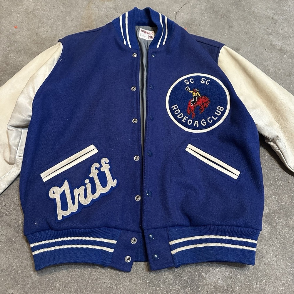 Vintage 70s Wilson Varsity‎ Letterman Jacket Men's Wool Leather Rodeo Ag Club L - Picture 2 of 10